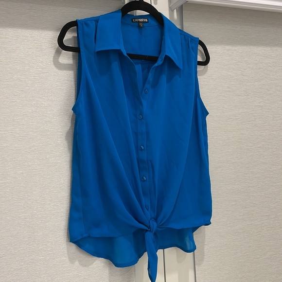 TURQUOISE BLUE BLOUSE! Button down and tie knot front! - Picture 3 of 12